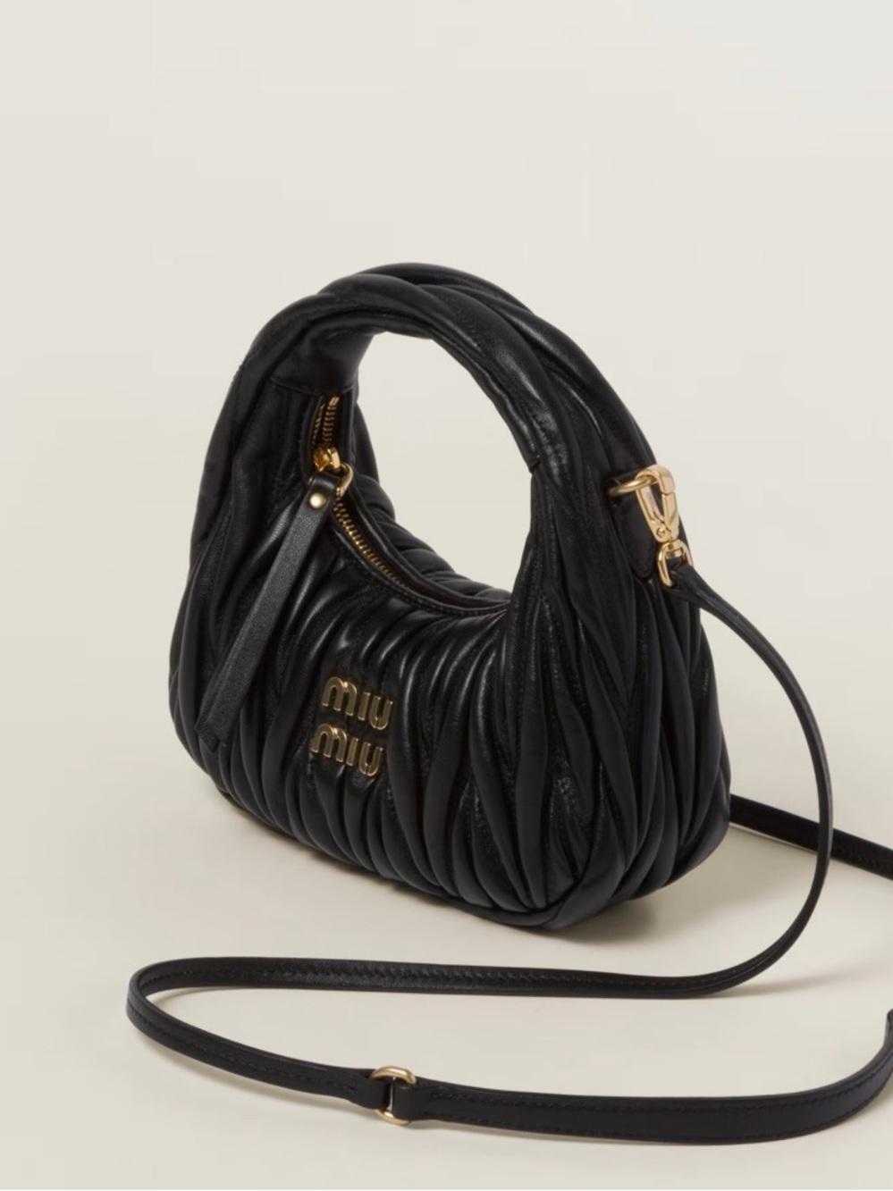 Miu Miu Black Wander Nappa Leather Matelassé Mini Bag with Gold Hardware - Picture 2 of 12